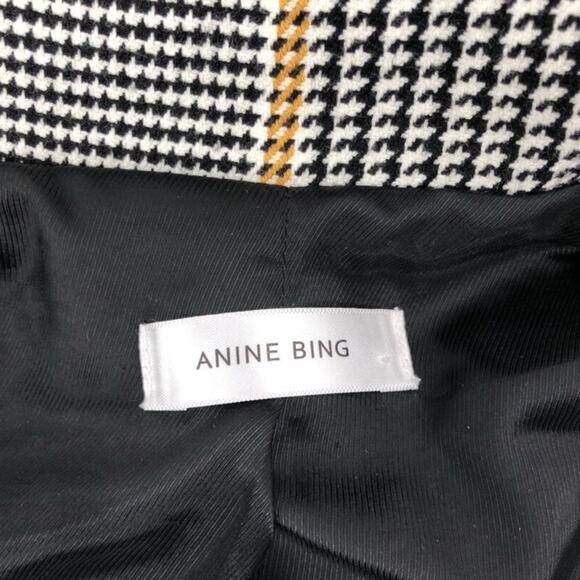ANINE BING Madeleine Houndstooth Plaid Blazer Black Yellow & Blue M - Picture 10 of 10